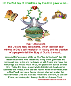 On the 2nd day of Christmas my true love gave to me... Two Turtle Doves The Old and New Testaments, which together bear witness to God's self-revelation in history and the creation of a people to tell the Story of God to the world. 